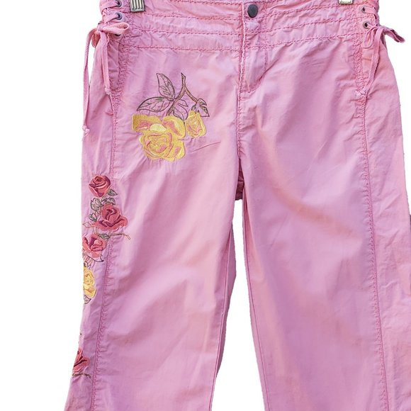 Da Nang Pants pink  Side Lace/Floral Embroidery Low Rise Small cargo vibe - Picture 2 of 10